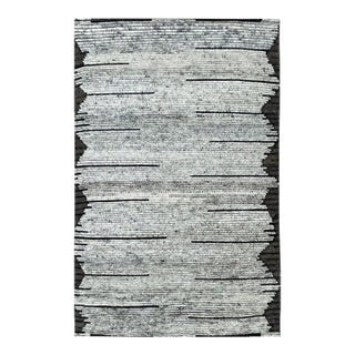 6x9 Gray Hand-Knotted Wool Striated Horizon Geometric Modern Carpet Rug For Sale