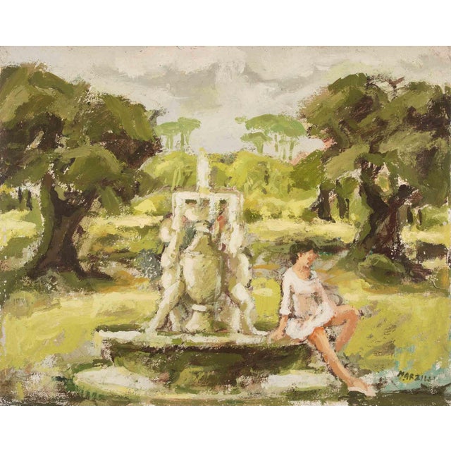 Franco Marzilli, Ballerina in the Park, Oil Painting, 1970s For Sale