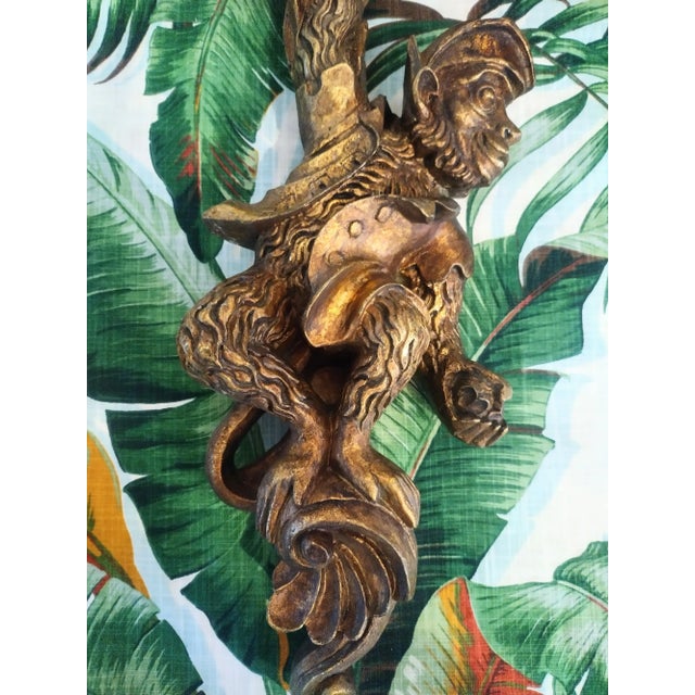 Gampel-Stoll Vintage Large Palm Beach Regency Gold Gilt Monkey Wall Sconce Shelf For Sale - Image 4 of 9