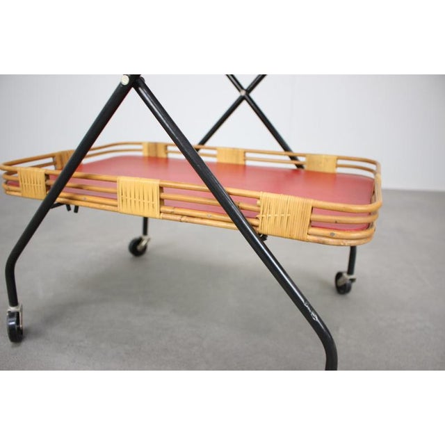 Wood Mid-Century Czechoslovak Folding Bamboo Serving Trolley, 1960s For Sale - Image 7 of 13