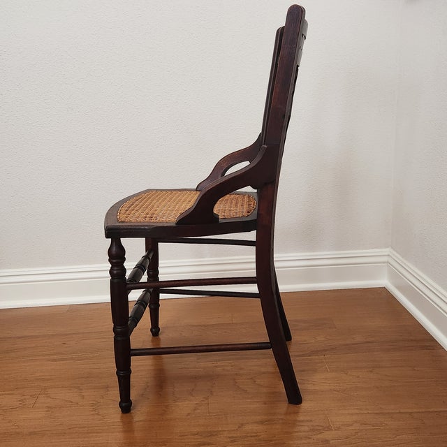 Late 19th Century Antique Eastlake Victorian Side or Desk Chair With Caned Seat For Sale - Image 5 of 10
