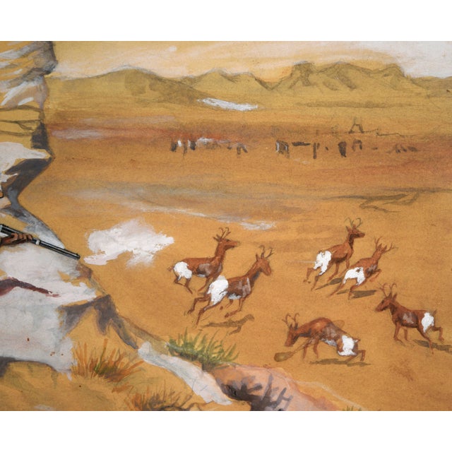 1960s Cowboy Hunting Pronghorn Deer ("American Antelope") in Watercolor and Gouache by H. Rich For Sale - Image 5 of 9
