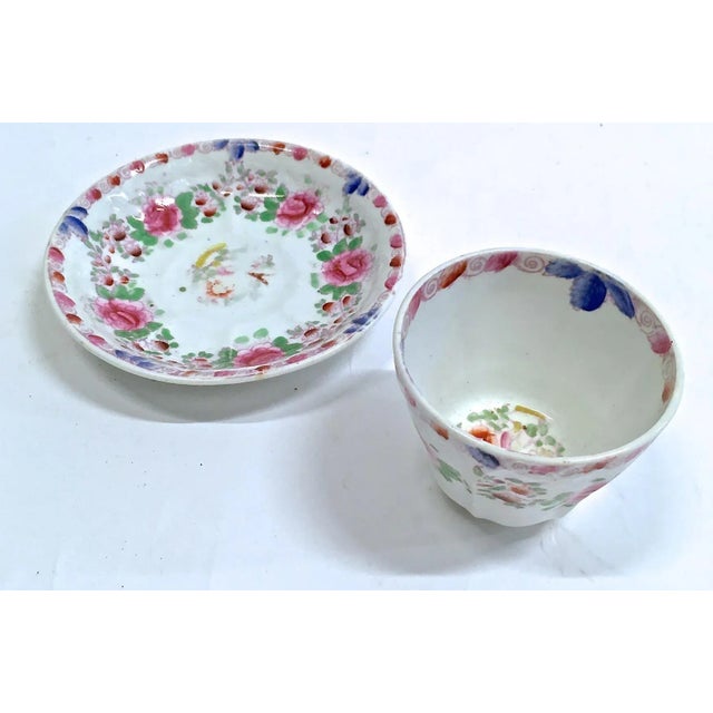 Victorian Antique Porcelain Floral Cup & Saucer For Sale - Image 3 of 8