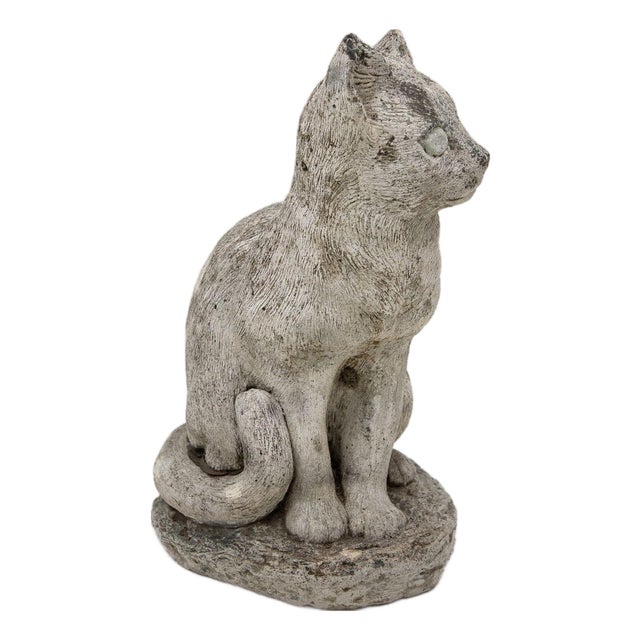 Vintage Reconstituted Stone Cat Garden Statue, English 1970s For Sale