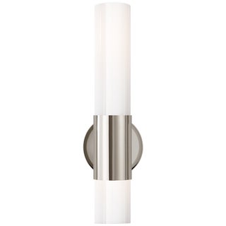 AERIN for Visual Comfort Signature Penz Medium Cylindrical Sconce in Polished Nickel with White Glass For Sale