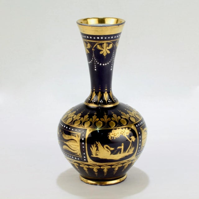 Early 20th Century Signed Antique Royal Vienna Style Porcelain Gilt & Hand Painted Cobalt Blue Vase For Sale - Image 5 of 13