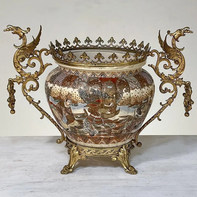Asian Antique 19th Century Bronze Mounted Satsuma Jardiniere For Sale - Image 3 of 13