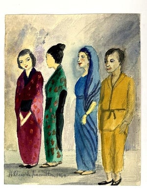 1960s Hildegarde Hamilton (1898-1970) Gouache and Ink Painting on Board