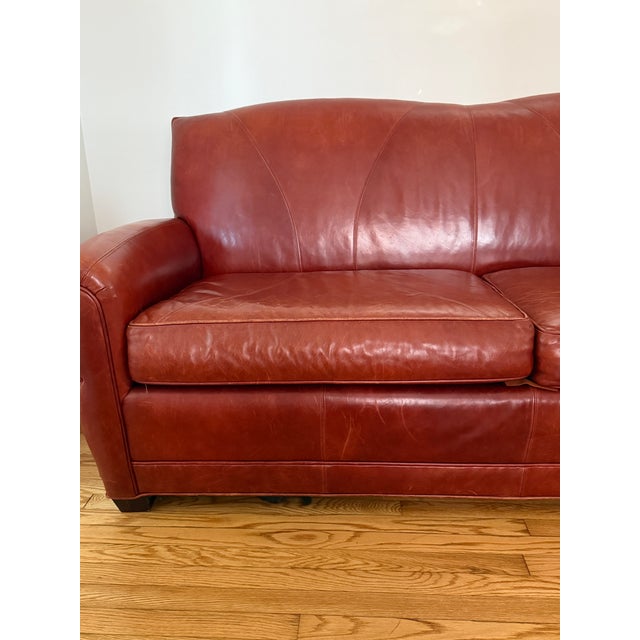 Ralph Lauren Vintage Ralph Lauren Style Distressed Art Deco Leather Sofa For Sale - Image 4 of 17