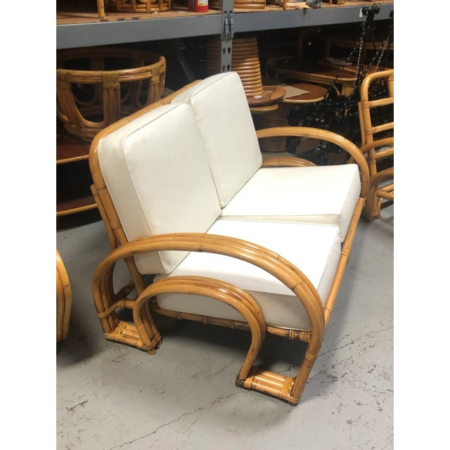 Restored Mid-Century Rattan Double Horseshoe Settee Sofa, Pair For Sale - Image 10 of 12