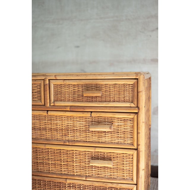 Wood Small Bamboo and Rattan Chest of Drawers, 1980s For Sale - Image 7 of 9