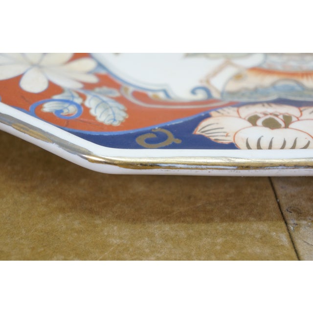 Antique Japanese Imari Porcelain Octagonal Chrysanthemums Tray Platter 14" For Sale - Image 10 of 12