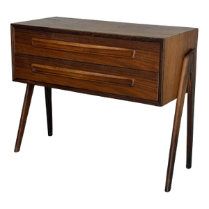 Vintage Danish Modern Rosewood Two Drawer Cabinet Dresser on Sculptural Legs