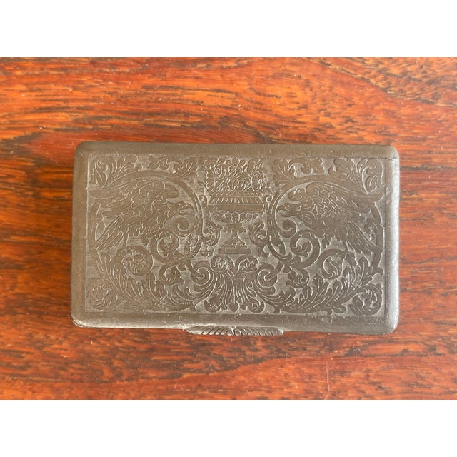 1900 - 1909 Antique Art Nouveau Early 1900's Eagle & Floral Silver Plated Snuff Box For Sale - Image 5 of 8