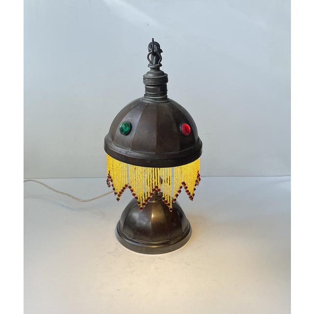 Austrian Jugend Style Table Lamp in Copper and Glass Beads, 1910s For Sale - Image 4 of 10