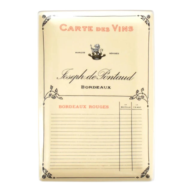 French "Carte Des Vins" Plate For Sale