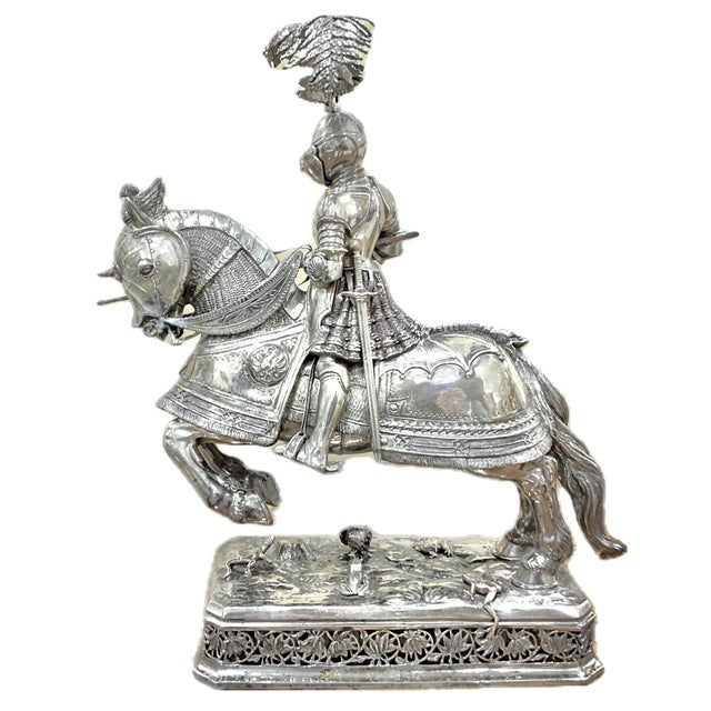 Silver German Silver Jousting Knights on Horseback Sculptures a Pair For Sale - Image 8 of 13