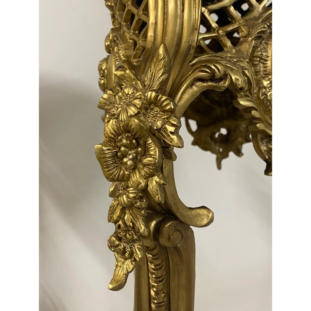 Metal Vintage Gilded Bronze Plant Stands With Inlay C.1940 - a Pair For Sale - Image 7 of 13