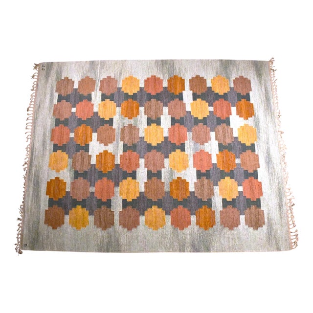 Large Swedish Handwoven Röllakan Wool Rug Model Aspelöv by Judith Johansson, 1963 For Sale
