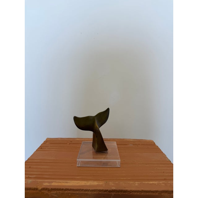 1970s Brazilian Modernist Bronze Whale Fluke Sculpture on Acrylic Base, 1970s For Sale - Image 5 of 13