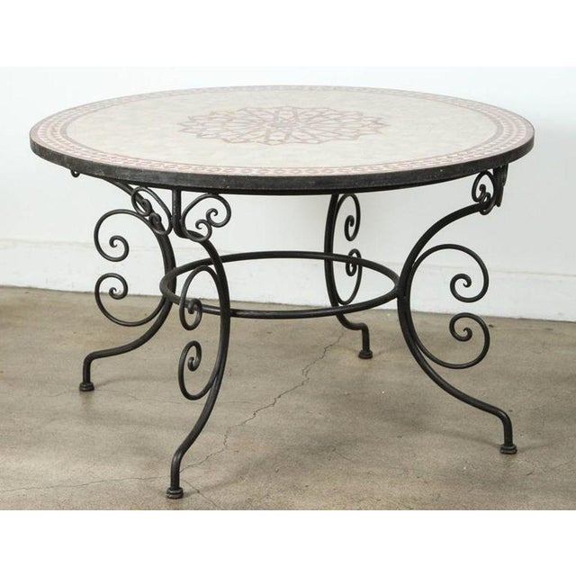 Moroccan Round Mosaic Outdoor Tile Table on Iron Base 47 In For Sale - Image 4 of 5