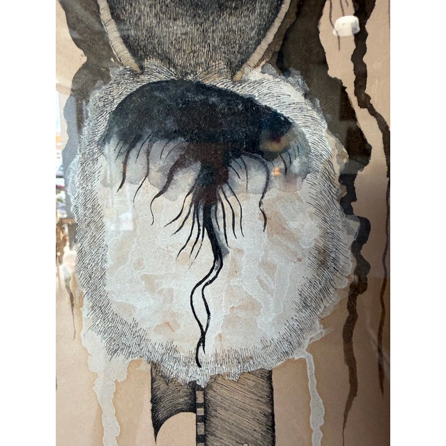 1970’s Ralph “Gus” Kniffin Native American Portrait Pen & Ink Painting Framed Under Glass For Sale In Miami - Image 6 of 12