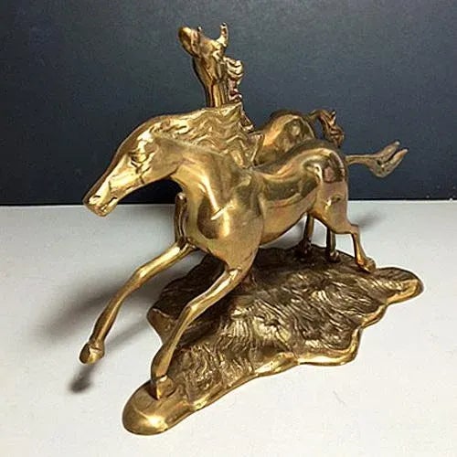 1970s 1970's Western, Equestrian Solid Brass Galloping Horses Figurine For Sale - Image 5 of 7