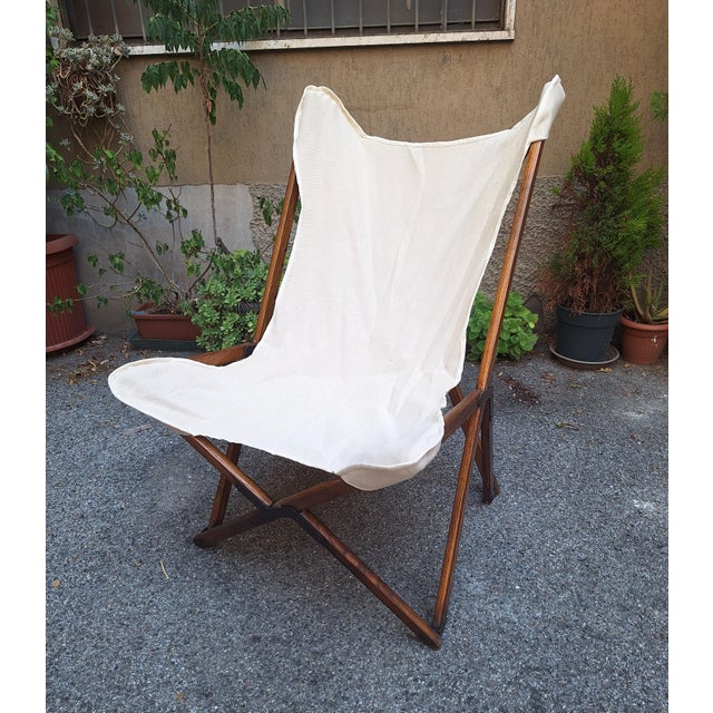 Wood Folding Armchair Tripolina Model in Wood, Iron and Fabric for Citterio, 1970s For Sale - Image 7 of 7