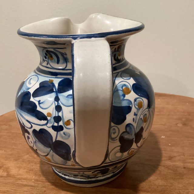 Deruta Vintage Italian Handmade Hand Painted Blue & White Deruta Siena Ceramica Majolica Water Jug/Wine Pitcher For Sale - Image 4 of 13