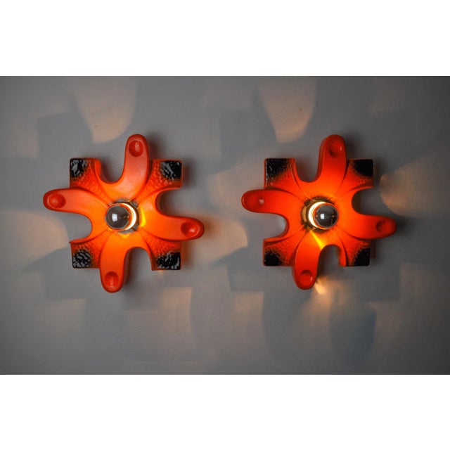 Puzzle Sconces in Red Ceramic from Hustadt Leuchten, Germany, 1960s, Set of 2 For Sale - Image 6 of 8