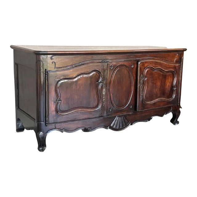 Antique Carved Walnut French Provincial Large Buffet or Sideboard Cabinet For Sale