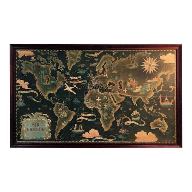Lucien Boucher Original Planisphere Map Poster Air France Reseau Aerien ...