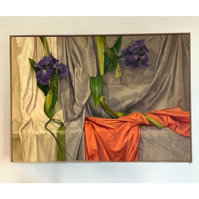 Vintage Monumental Original Oil Painting of Iris For Sale - Image 10 of 12