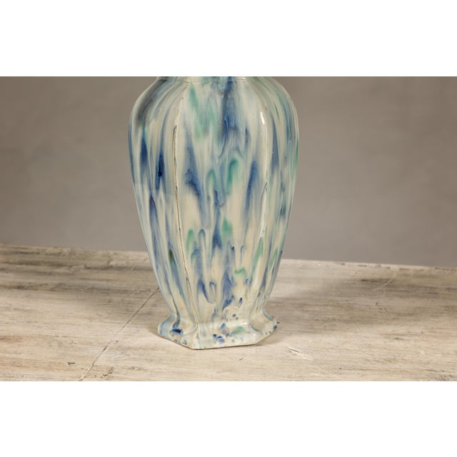 Multi-Color Vase with Blue and Green Drip Accent on Cream Ground For Sale - Image 10 of 12