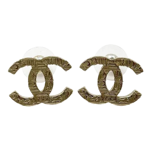 Chanel Gold CC Hieroglyphs Piercing Earrings, 2 Pieces
