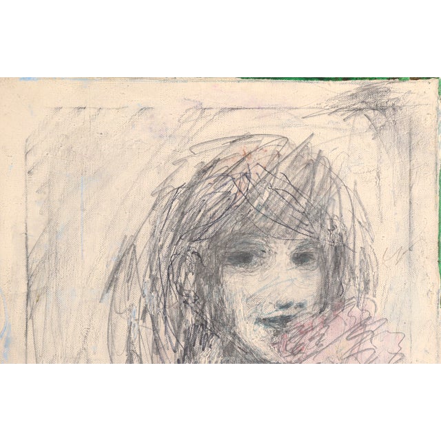 A contemporary abstract expressionist portrait of a girl holding a flower by an unknown artist. Acquired with a collection...