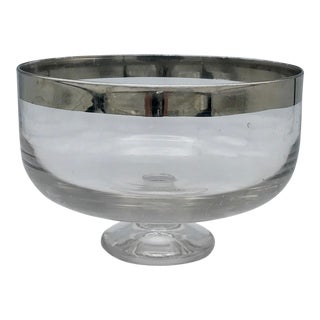 Vintage 1960s Silver Rimmed Crystal Pedestal Bowl For Sale
