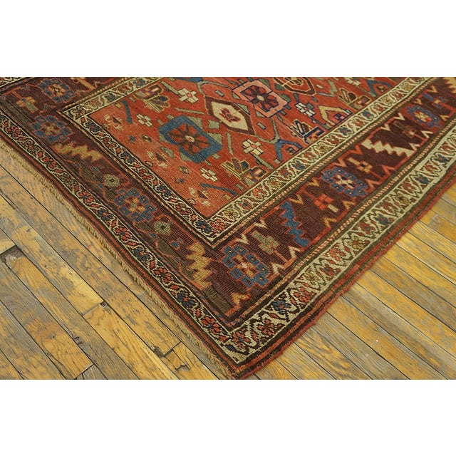 1890s Red Coral Rustic Geometric Antique Persian Bijar Rug 4'3" X 6'10" Handknotted Wool Carpet For Sale In New York - Image 6 of 6