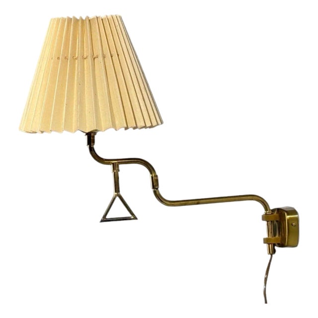1970s Armaturhantverk Tibro, Wall Light, Brass, Pleated Fabric For Sale