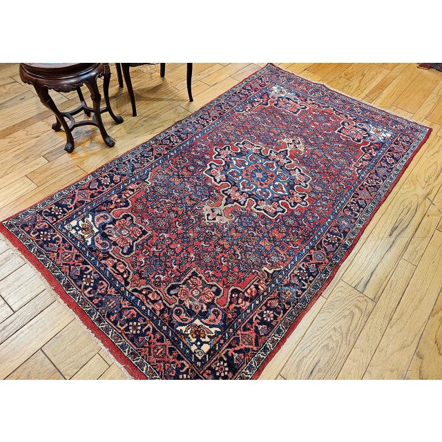 Vintage Persian Bidjar Rug, Hand-Knotted Wool, Geometric Pattern, Red & Blue, 5x8 For Sale - Image 15 of 18