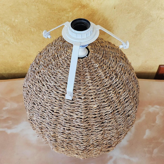 Vintage Ikea Woven Rattan Coastal Boho Table Lamp With White Frosted Glass Shade For Sale - Image 11 of 18