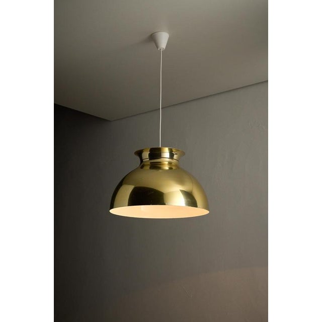 Large Mid-Century Modern Gold Brass Tone Dome Pendant Light, 1970s For Sale - Image 10 of 12