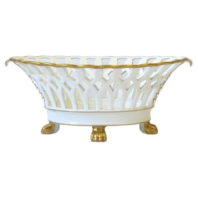 White and Gold Pierced Porcelain Compote Basket Bowl Regency Empire Style For Sale - Image 12 of 13