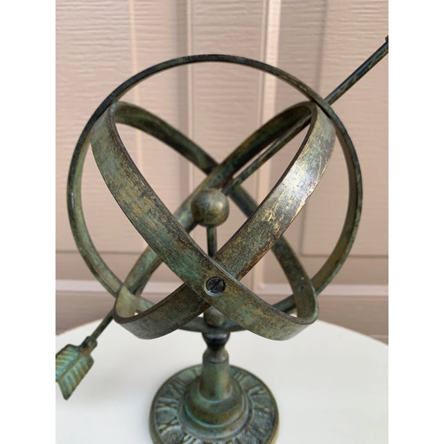 Vintage English Country Brass Verdigris Garden Armillary Sundial For Sale In South Bend - Image 6 of 11