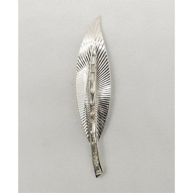 Vintage Late 1950s Signed Boucher Rhodium Plated Rhinestone Leaf Brooch For Sale In Philadelphia - Image 6 of 8