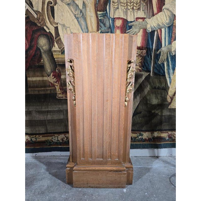 Art Deco Oak Pedestal with Gilt Relief Decoration, 1900 For Sale - Image 3 of 13