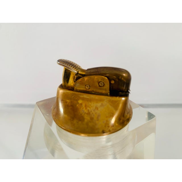 1970s Lucite & Brass Table Lighter For Sale - Image 9 of 9
