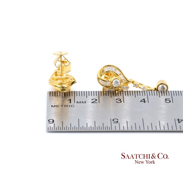 White 20k Yellow Gold Dangling Diamond Earring - Set of 2 For Sale - Image 8 of 8