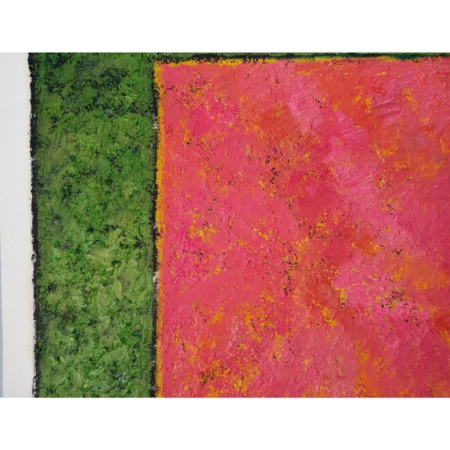 Paper Mark Rothko Inspired 'Green and Pink' Highly Textured Abstract Oil Painting For Sale - Image 7 of 8