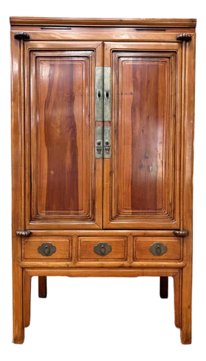 Chinese Qing Dynasty Late 19th Century Ningbo Elm Cabinet – Antique Wardrobe Armoire With Brass Hardware